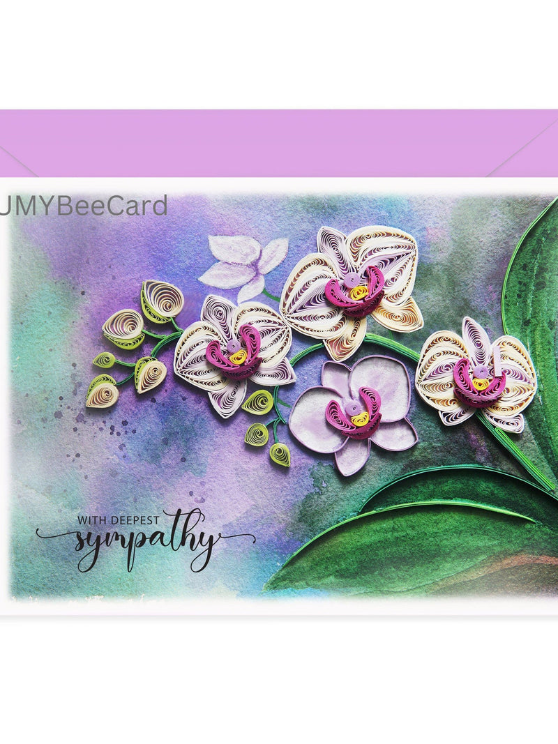 Purple Orchid Sympathy Card, Sympathy Greeting Card with Envelop, Orchid Quilling Card,Handmade With Deepest Sympathy Card Loss of Loved One sympathy flower