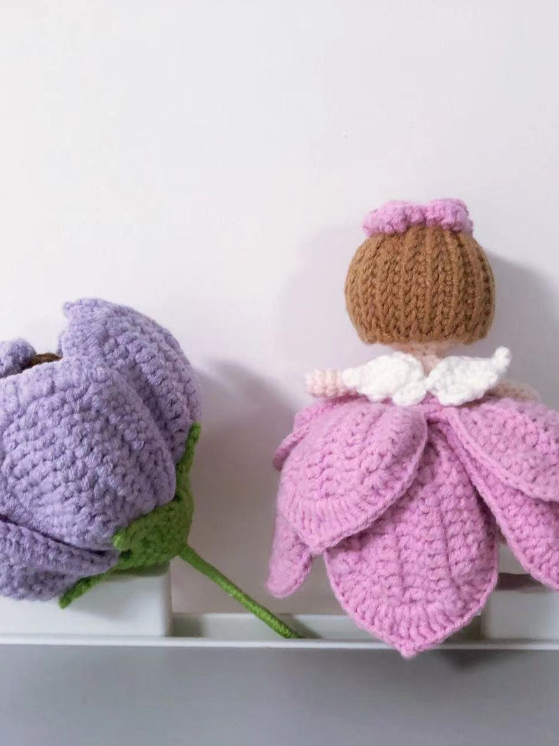 Flowers turn into fairies Handmade crochet knitted Flower Anniversary Home Decor Valentine's Gift for her Novelty friend present Festival house warming flower