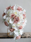 Dusty Pink Rose Wedding Bouquet/Boutonniere/corsage, Ivory Calla Lilies, Real Touch Bridal Flowers, Artificial Flowers Bouquet