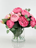 Pink Rose Peony Silk Flower Arrangement in Glass Vase silk flower