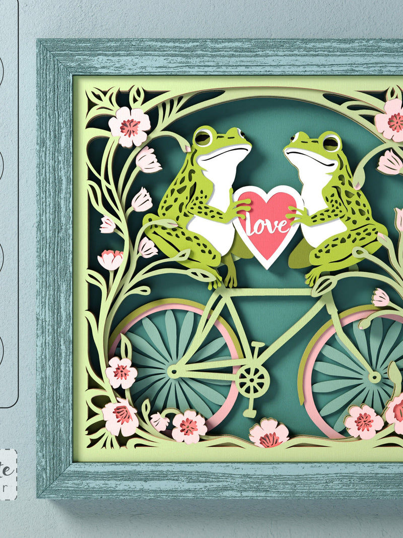 Love Frogs Shadow Box Template: Romance Bike 3D SVG (Digital Download) Love Romance Flower