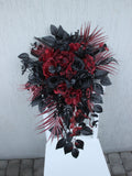 Burgundy black bouquet, gothic cascading  bouquet, moody bouquet, wedding decor, silk flower bouquet Bouquet
