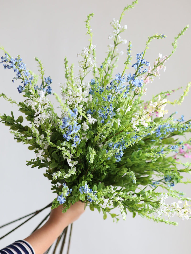 31" Small White Blue Silk Wildflowers, Artificial Flowers, Fake Flowers, Faux Flowers, Garden Flower Gift silk flower