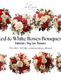 Red & White Roses - Roses Bouquet - Valentine's Day - Clipart - Digital Download - Commercial Use Love Romance Flower