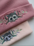 Lovely Floral Racoon Embroidered Beanie - More Colours - Free Delivery - Trash Panda FLOWER DELIVERY