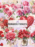 Romantic flowers illustrations. Valentine's day romantic bouquets, love vases, floral hearts, roses, pink & red flower heads | PNG clip arts Love Romance Flower