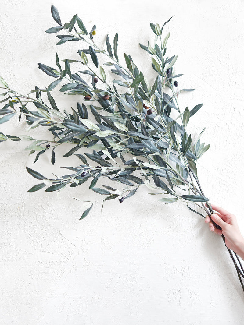 Artificial Tall Olive Stems with Olives: Faux Greenery Branches 45'' faux plants