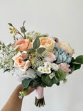 Peach & Blue Hydrangea Wedding Bouquet: English Garden Bridal Bouquet wedding flower