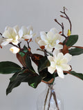 Faux Natural Touch Magnolia Cream Flowers and Leaf Branch, High Quality Artificial Plant, DIY Office/Wedding/Home Decoration/Gifts for Mum faux plants