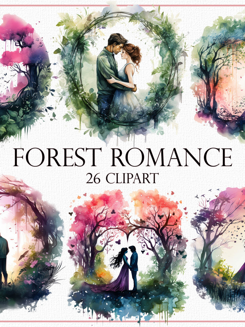 Forest Romance Clipart, Enchanted Love Scenes (26 PNG) (Digital Download) Love Romance Flower