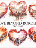 Love Beyond Borders Cliparts, Watercolor Heart PNG (Digital Download) Love Romance Flower