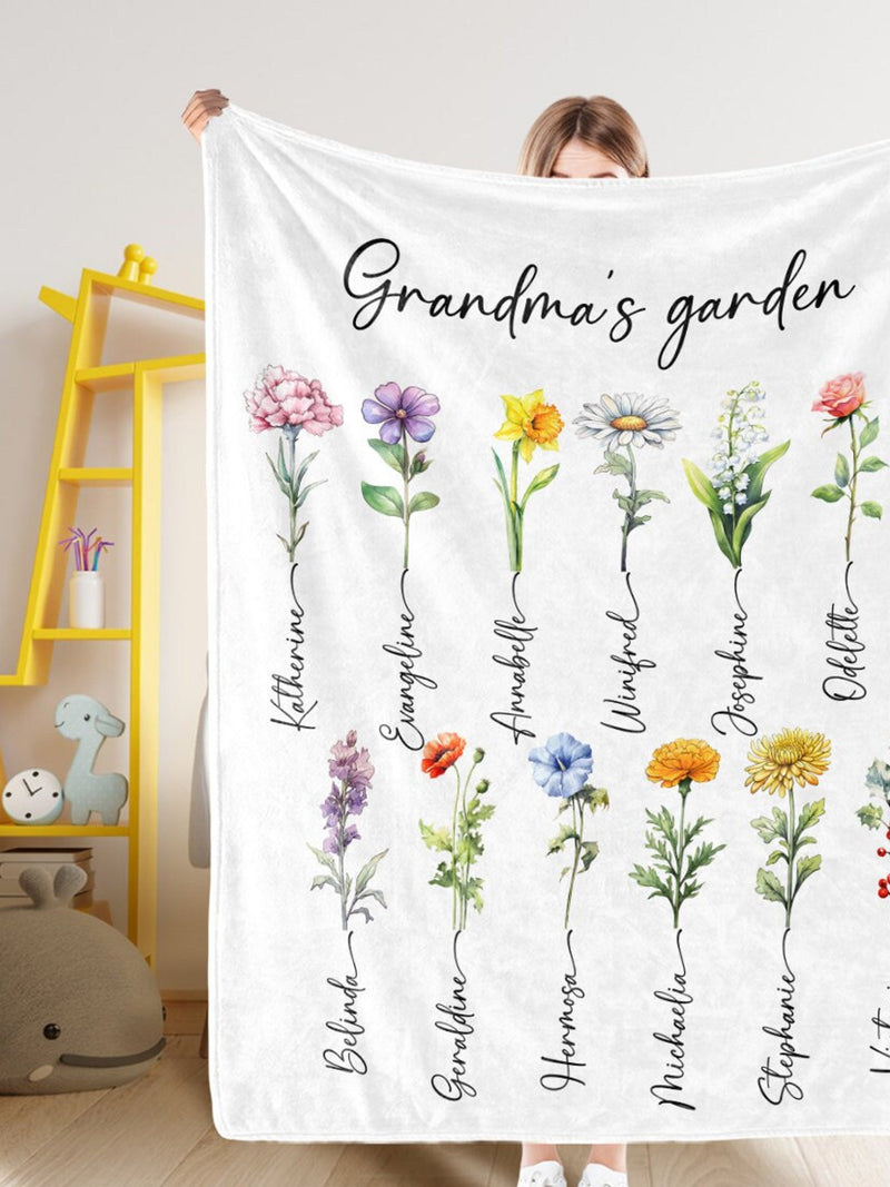 Personalized Birthday Flower Blanket,Custom Mom's Garden Blanket,Birthday Flower With Name,Gift For Mom From Daughter/Son,Special Keepsake birthday flower