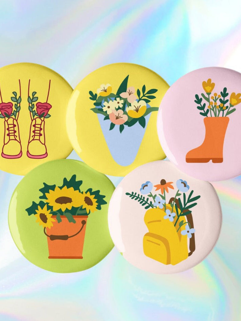 Flower Power Pins - Spring Plant Lover Pins, Set of 5 flower spore
