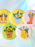 Flower Power Pins - Spring Plant Lover Pins, Set of 5 flower spore