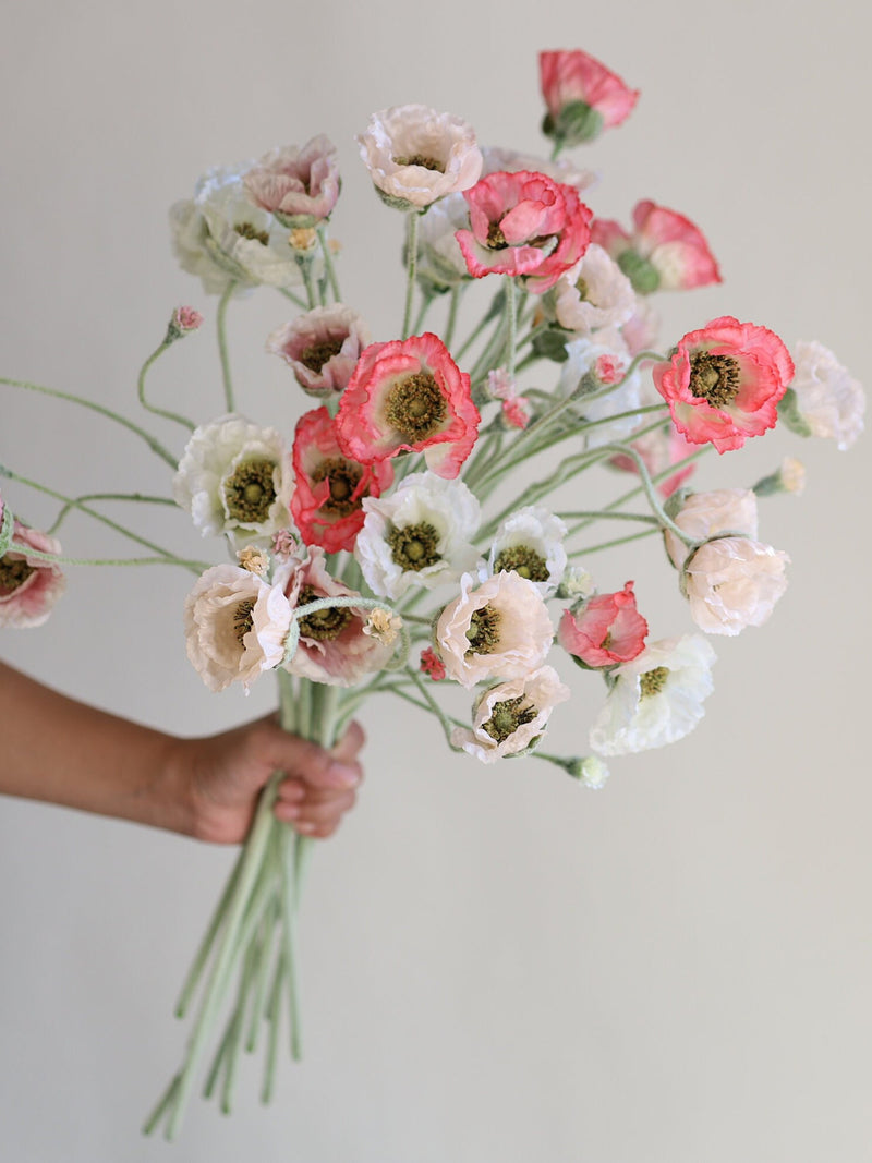 5 Heads Faux Poppy Flowers, 26" Silk Flower Poppy Branch, DIY Florals/Centerpieces, Wedding/Home/Kitchen/Office Decorations |Gifts For Her silk flower