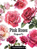 Pink Roses Clipart Set | Watercolor Flower clip art, Floral png, Love PNG Bundle, Romance clip art, I Love You, Rose, Valentines Day, Frame Love Romance Flower