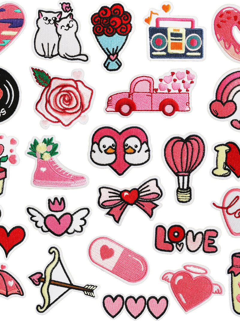 Valentine's Day Embroidery Patch,Heart Patch, Cat Patch, Flower Patch, Love Patch,Iron On Patches For Bags Clothes Decoration DIY Love Romance Flower