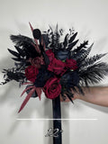 Wedding Bouquet Black Ostrich Feathers Burgundy Bridal Gothic Wedding Halloween Bouquet Bridesmaids Black Decor Burgundy Artificial Flowers Bouquet