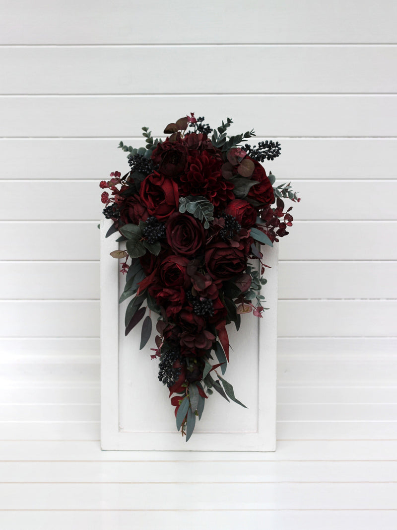 Moody burgundy  cascading bouquet Bridal bouquet Faux bouquet Fall wedding Wedding bouquet  Wedding Faux flowers  Boho wedding Bouquet