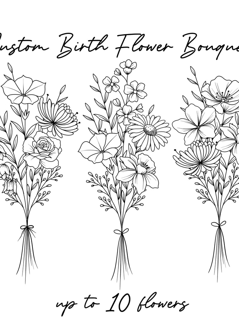 Custom Birth Flower Bouquet Tattoo Design: Family Floral Print (Digital Download) birthday flower