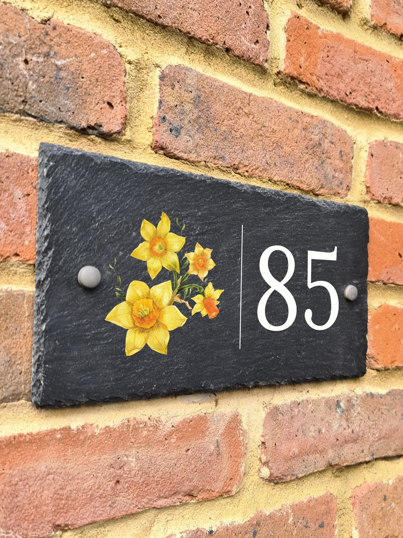Rustic Floral Emblems UK and Ireland slate house sign farmhouse plaque door number 300x 150mm house warming flower