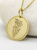14K Gold Gladiolus Necklace: August Birth Flower Pendant, Personalized Charm birthday flower