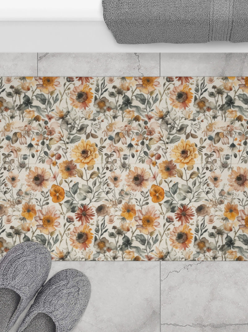 Flower Bath Mat, Botanical Bath Mat, Floral Shower Mat, Cottagecore Decor, House Warming Gift, Bath Mat Set, Memory Foam Bath Mat house warming flower