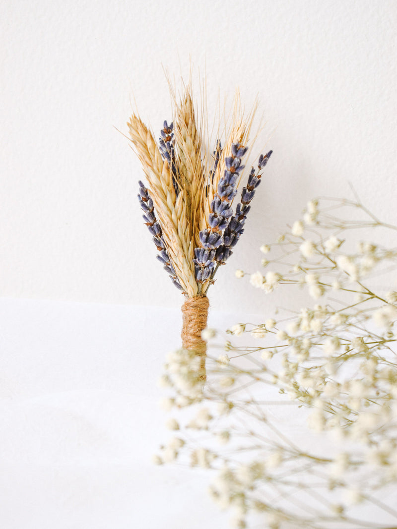 Lavender & Wheat Dried Flower Wedding Boutonniere flower spore
