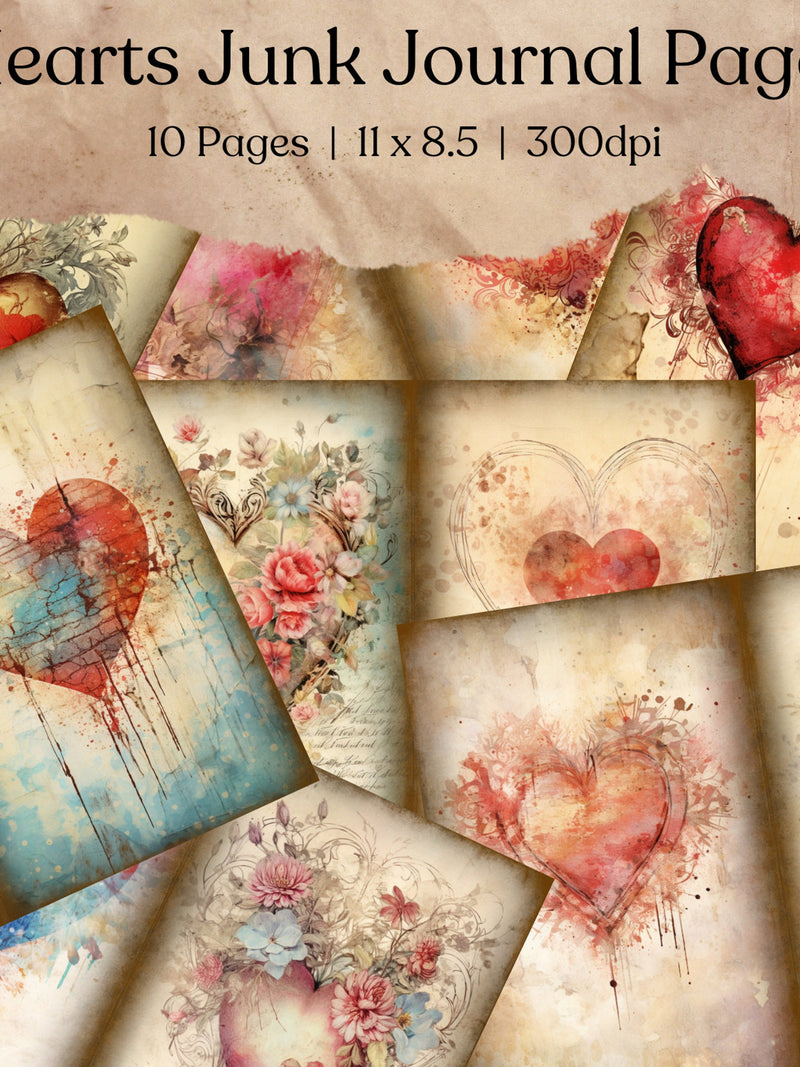 Floral Hearts Junk Journal Kit | Vintage Love Letter | Digital Paper for Scrapbooking | Vintage Valentine | Flower | Ephemera | Journal Page Love Romance Flower