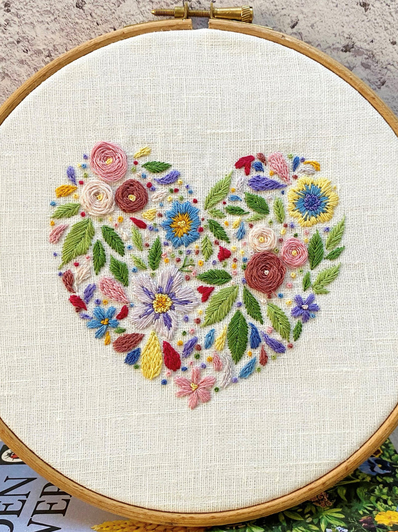 Floral Heart Hand Embroidery Hoop Art pdf pattern instant download Love Romance Flower