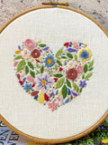 Floral Heart Hand Embroidery Hoop Art pdf pattern instant download Love Romance Flower