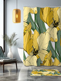 Yellow iris floral Shower Curtain, flower spring summer green garden, Bathroom Curtain Mat, modern home bath Set Decor, house warming gift house warming flower
