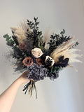 Moody Black & Red Rose Bridal Bouquet, Gothic Wedding Flowers, Preserved Eucalyptus, Dark Academia Decor - The Nightfall wedding flower