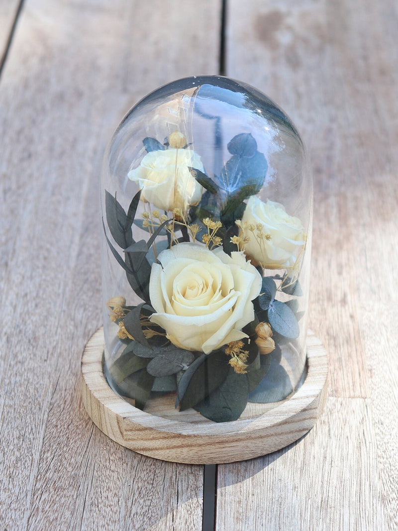 Small eternal rose under bell home decoration in dried flower, Unique Christmas gift, housewarming and mother's day gift, ROBE DE SOIE FLOWER DELIVERY