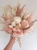 Blush pink bride bouquet, dried flower bouquet, wedding bouquet, artificial bouquet, wedding flowers, pampas grass, fake faux flowers wedding flower