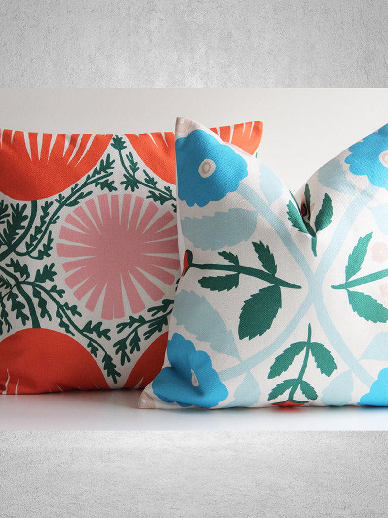 Orange Blue Floral Throw Pillow Cover FLOWER DELIVERY