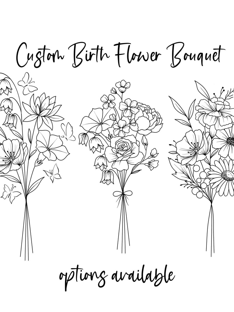 Custom Family Birth Flower Bouquet: Minimalist Art Print (Digital Download) birthday flower