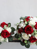 Faux Red Cream White Rose Wedding Bouquet, Red Boho Bouquet, Spring Summber Bridal Bridesmaids Bouquet, Eucalyptus, Real Touch Fake Flowers wedding flower