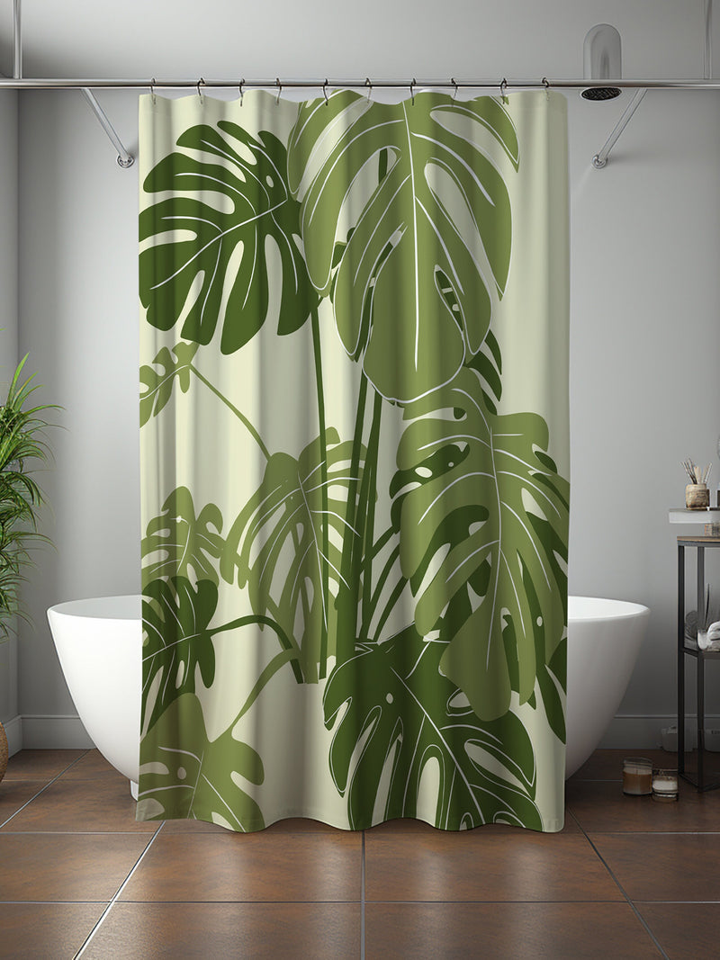 Green monstera Shower Curtain, simple modern contemporary leaves plant, minimalist Bathroom Curtain Mat, home bath Decor, House warming Gift house warming flower
