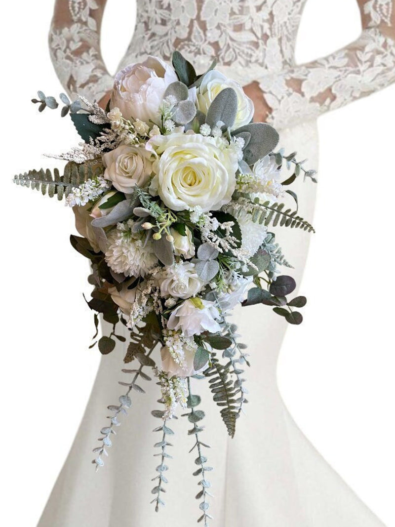 Gorgeous ivory/green natural look bouquet with peonies and eucalyptus wedding flower