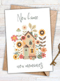 Printable Housewarming Card, New Home New Memories, Congratulations, Cottage House, First Home, Instant download, Greeting Card, 5x7 PDF house warming flower