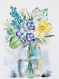 Birth Flower Family Painting In Vase, Original Watercolour Birthday Floral Painting, Personalized Floral Art, Original Vase Bouquet Painting birthday flower