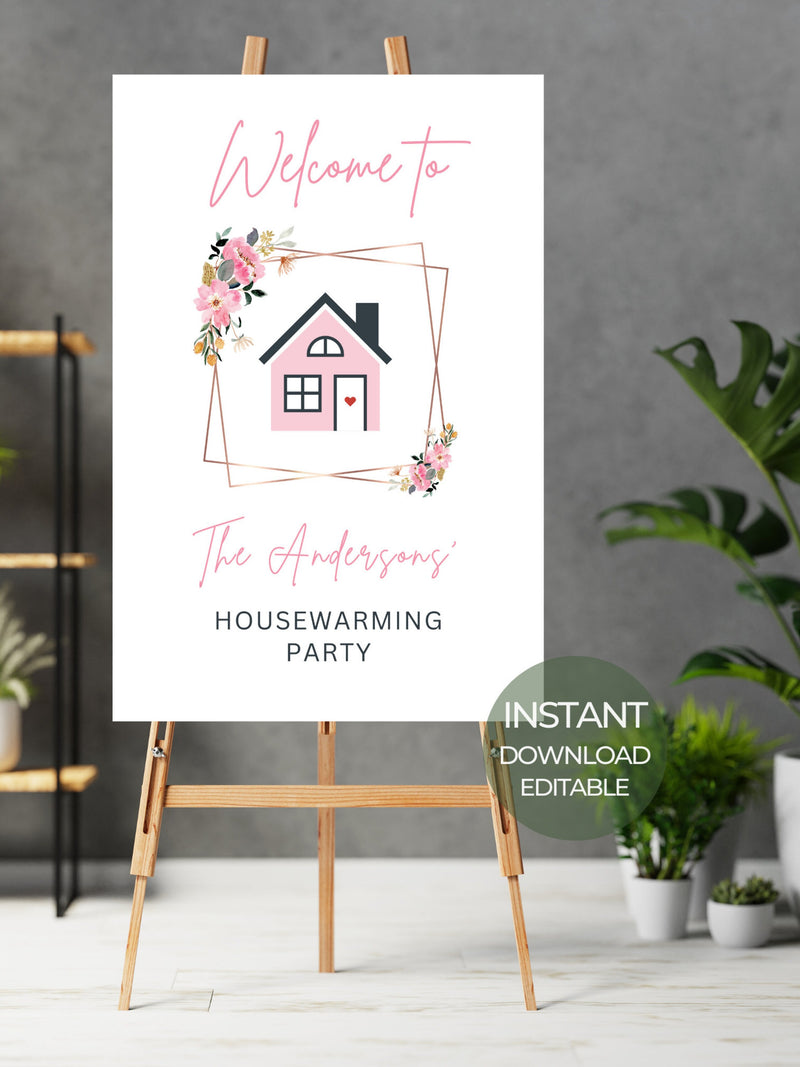 Floral Housewarming Welcome Sign: Editable Party Decor (Digital Download) house warming flower