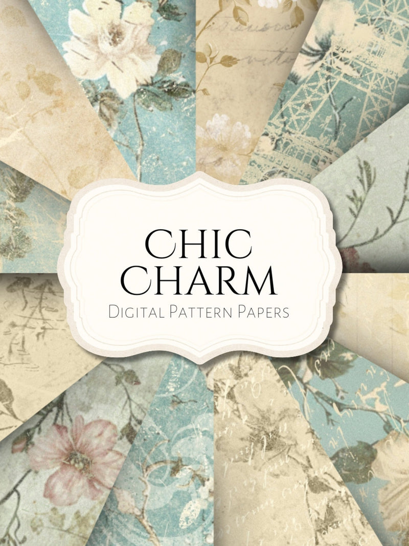 Chic Charm Digital Pattern Paper | ephemera | vintage | scrapbook | journal | printable | shabby chic | love | romance | floral | flower Love Romance Flower