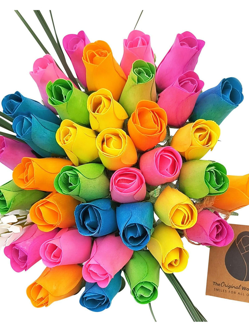 6 Color Spring Flower Bouquet. The Original Wooden Rose sympathy flower