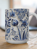 Beautiful Delft Blue-design Mug, 15oz | Gift for Her | Gift for Oma | Gift for Mom | Dutch Delft Blue Design Mug | Tulip Mug Delft Blue Oma FLOWER DELIVERY