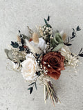 Boho / rustic/chocolate brown/ dark brown/beig/ white/ sage/ dried flowers/ bridal bouquet/ wedding flowers/ cream rose/eucalyptus/ bridal. wedding flower