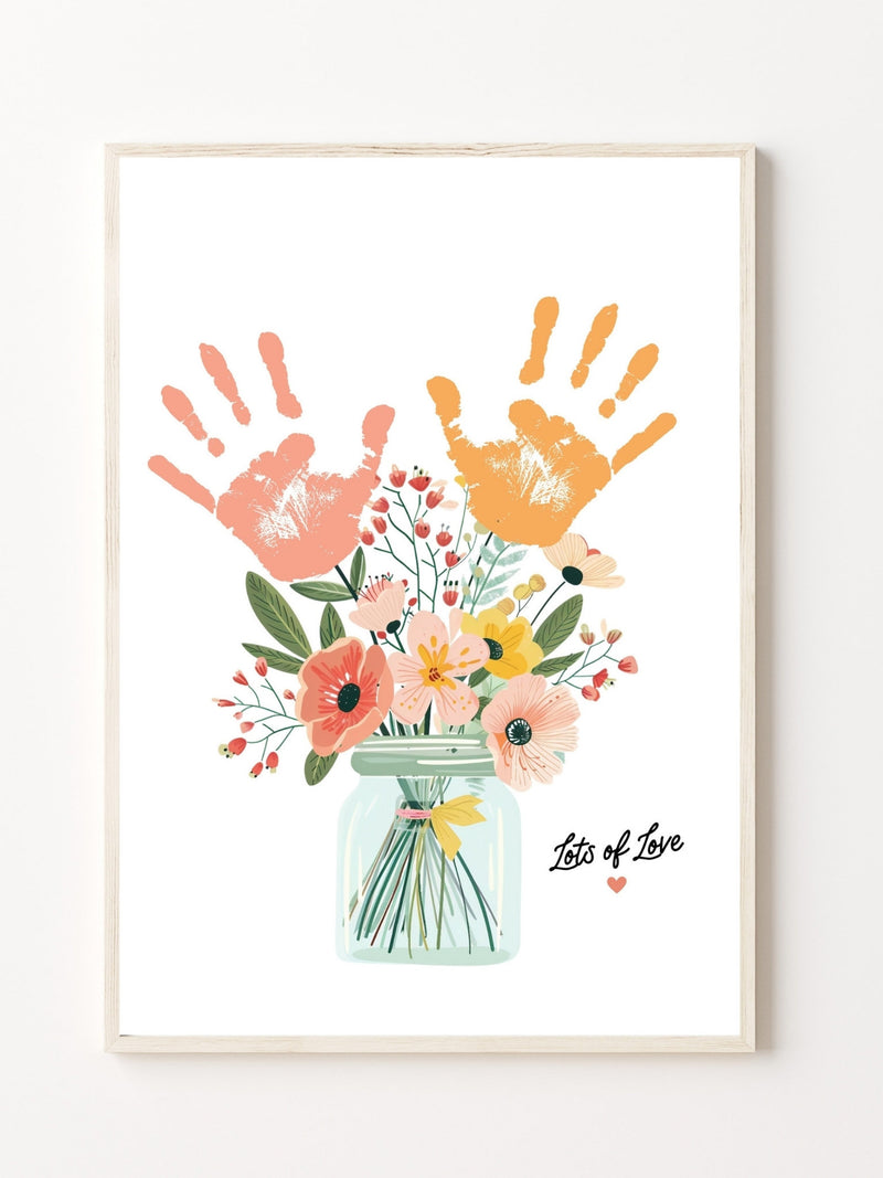Flower Handprint Craft Art, Printable | Mothers Day, For Mom or Grandma Birthday Handprint, Gift from Kids or Grandkids, Mother's Day birthday flower