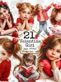 Valentines Clipart Bundle Red roses bouquet clipart PNG Love graphics Little girl Instant Download Paper Crafts Junk Journal Scrapbooking Love Romance Flower