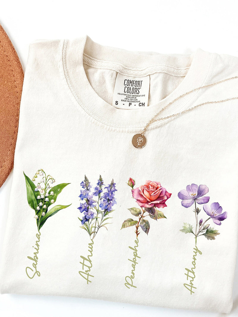 Custom Birth Flower Comfort Colors Shirt: Personalized Birthday Gift birthday flower